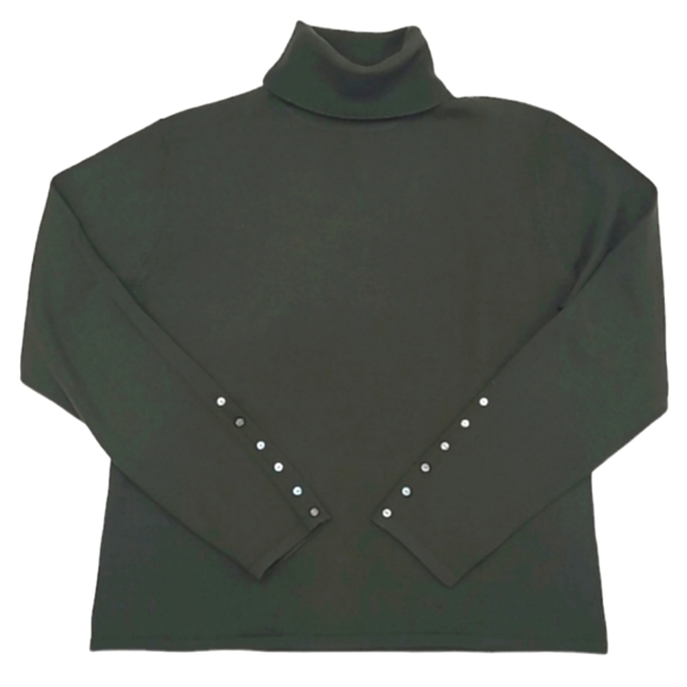 Pursuits Italian Merino Wool Sweater Olive Green Long Sleeve Turtleneck Cardigan